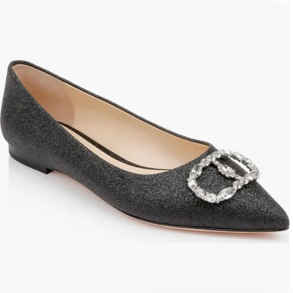 Dee Ocleppo -Embellished Glitter Pointed Toe Leather  Flats, size 9, NEW